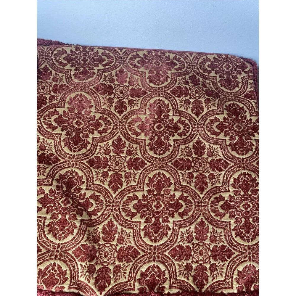 Restoration Hardware Baroque Medallion Fringe Pillow Sham 19” Square Maroon Tan